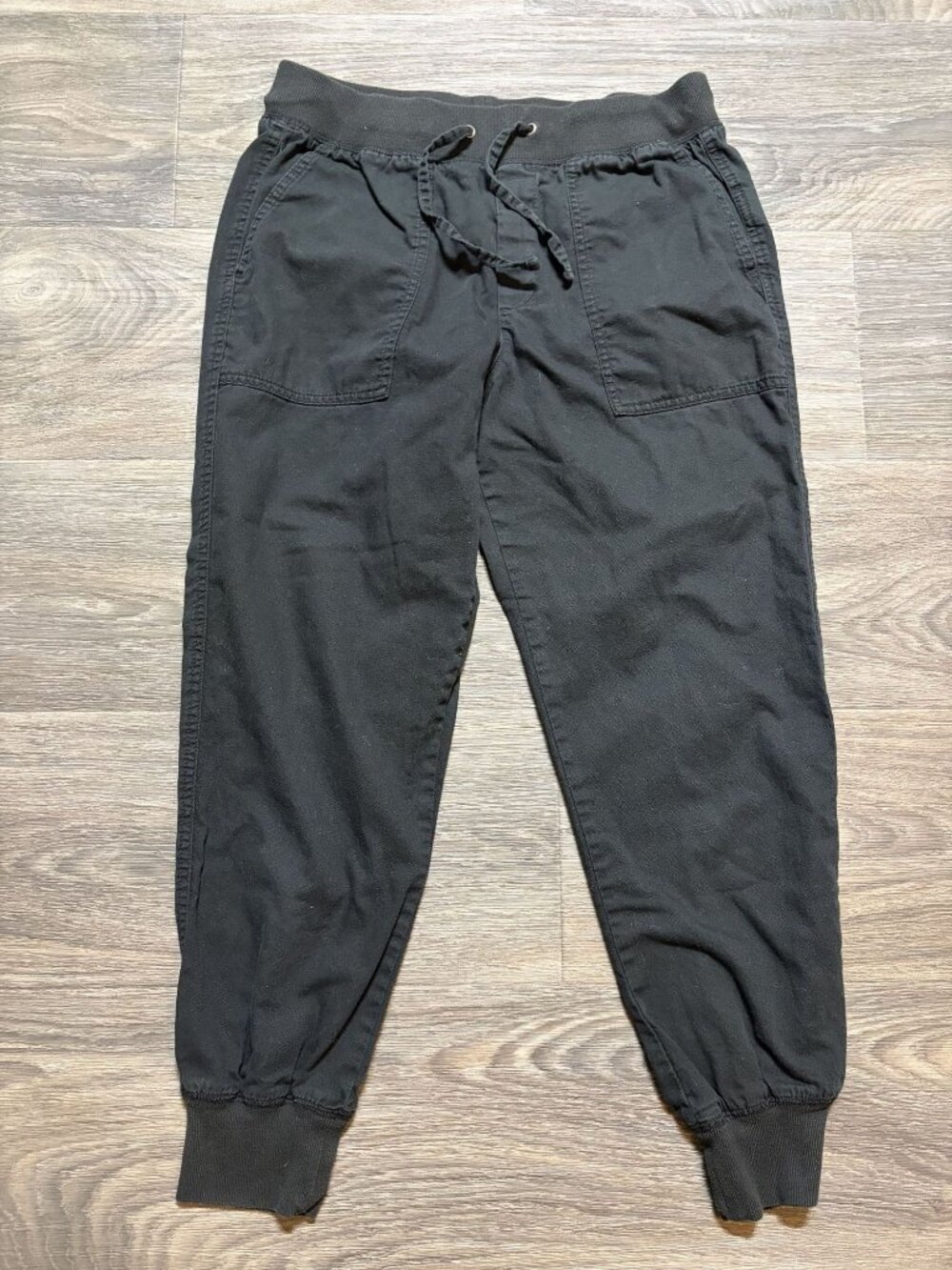 Gap Small Rib Jogger Black Cotton Ankle Pants Drawstring Pockets Breathable